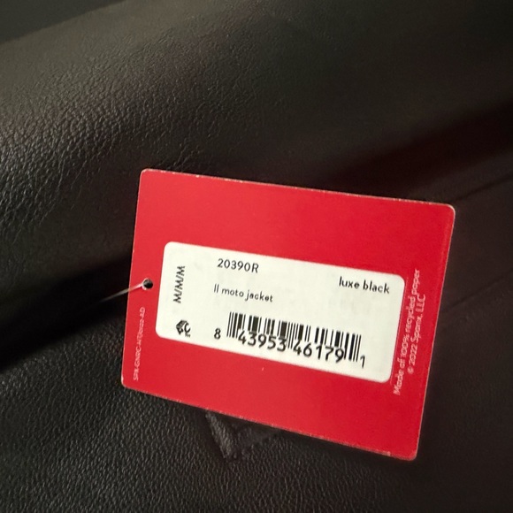 NWT SPANX, Spanx Leather-Like Moto Jacket in Luxe Black Faux Leather, Medium. - Picture 12 of 16